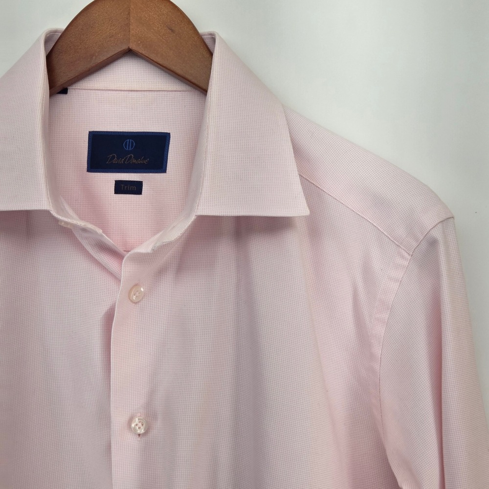 David Donahue Trim 16.5 34/35 Pink Micro Pattern Dress Shirt Trim Fit Mens
